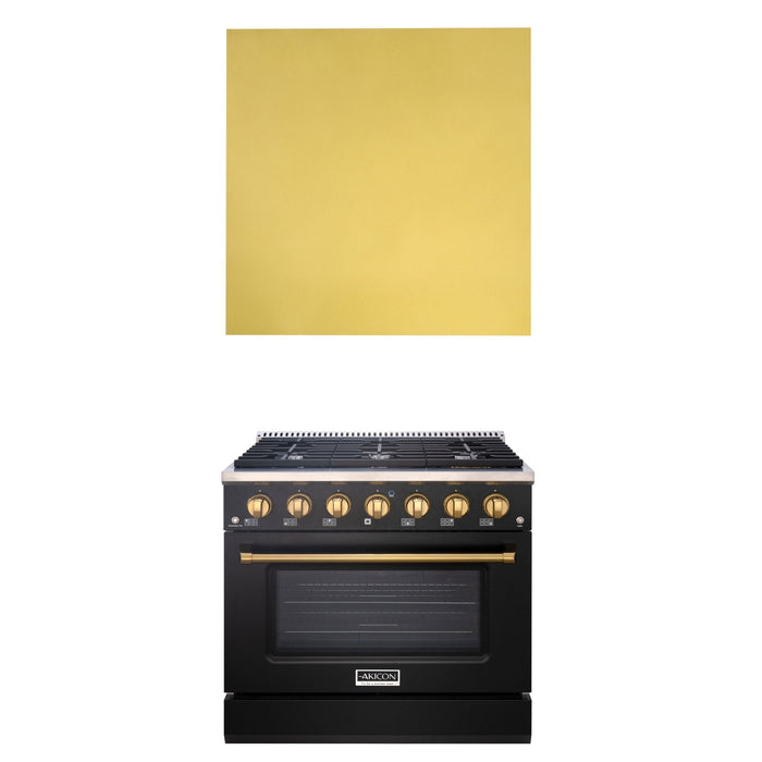 Akicon 36" Stainless Steel Range Hood with 600 CFM Insert & 6-Burner Gas Range Combo – Powerful Ventilation, Convection Oven, Multiple Finishes — AK-HS36H-BS & AK-JK36A1-BS