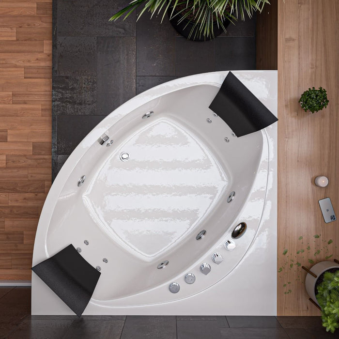 EAGO 5' Rounded Modern Double Seat Corner Whirlpool Bath Tub, Fixtures AM200
