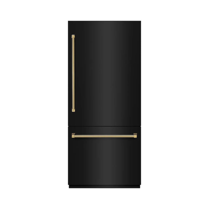 ZLINE Autograph Edition 36" Built-In Bottom Freezer Refrigerator, Water Dispenser, Ice Maker, Black Stainless Steel, Graphite Gray Interior,Helix Handles GRBITZ-BS36-KCB