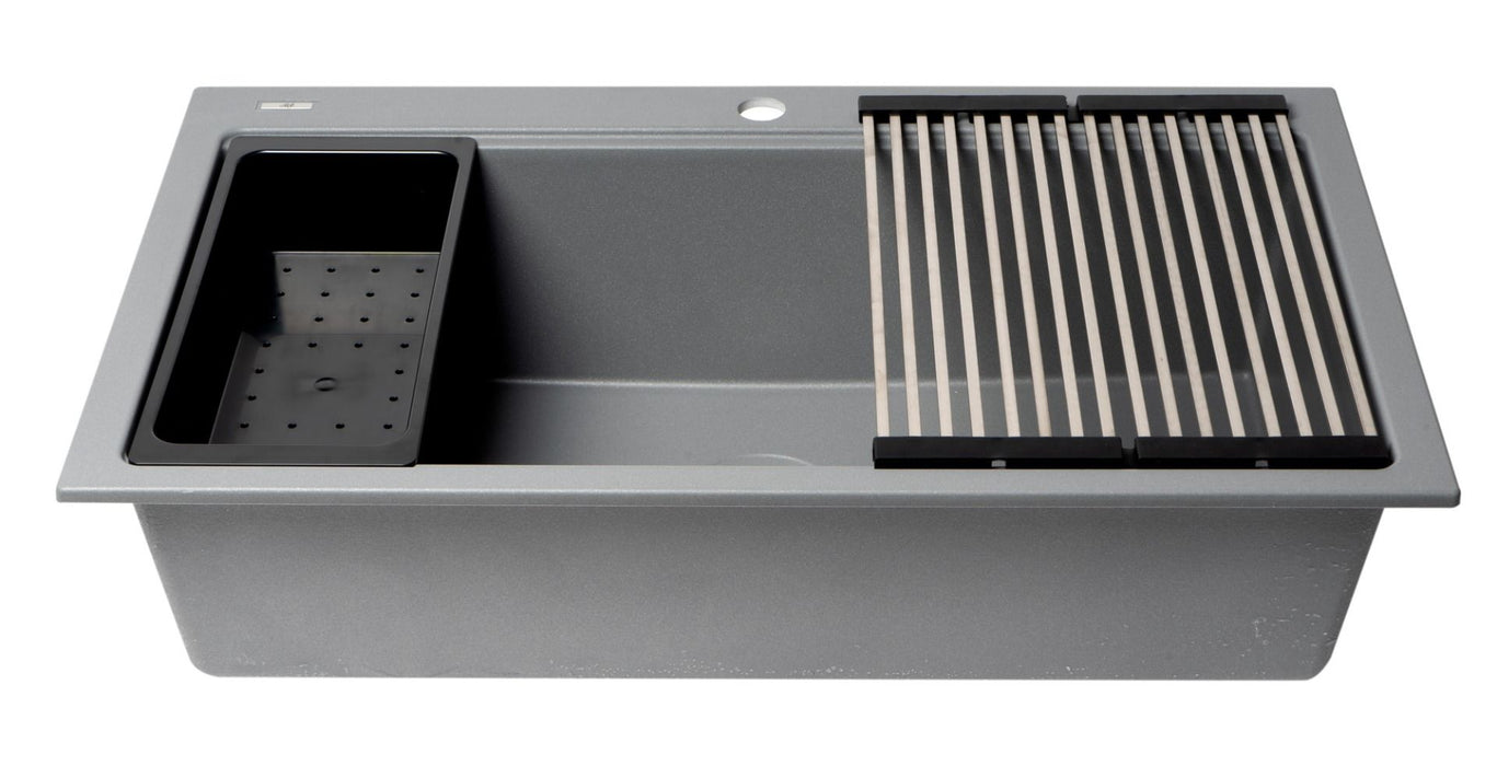 ALFI brand  34" Granite Composite Workstation Step Rim Sink, Accessories AB3418SBDI