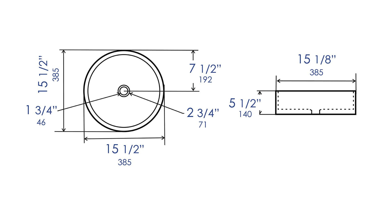 ALFI brand 15" Round Above Mount Ceramic Sink ABC907