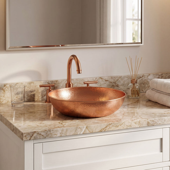 Nauxus Custom Copper Handmade Round Bathroom Sink RCB03-NX