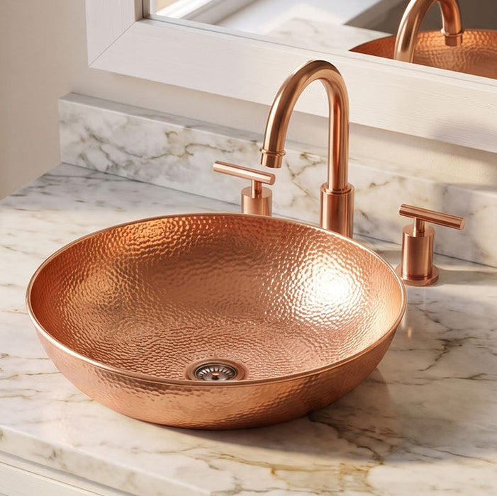Nauxus Custom Copper Handmade Round Bathroom Sink RCB03-NX
