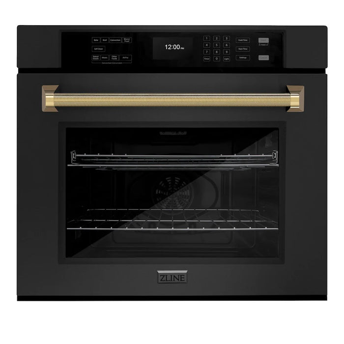 ZLINE Autograph Edition 30" Professional True Convection Single Wall Oven, Air Fry, Self Clean, Black Stainless Steel, Helix Handles WASBZ-30-KCB