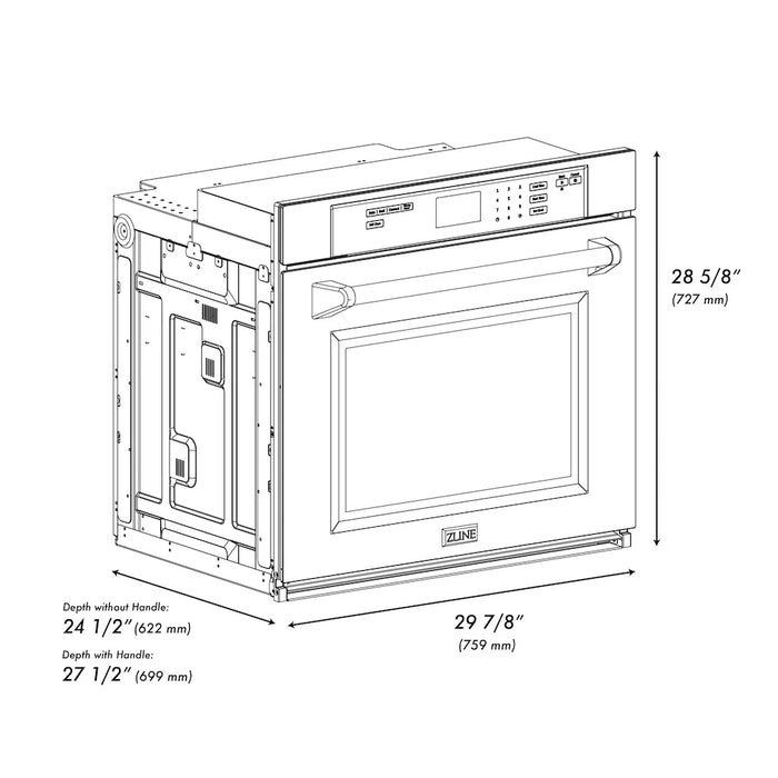 ZLINE 30"Professional True Convection Single Wall Oven, Air Fry, Self Clean, DuraSnow® Stainless Steel WASS-30