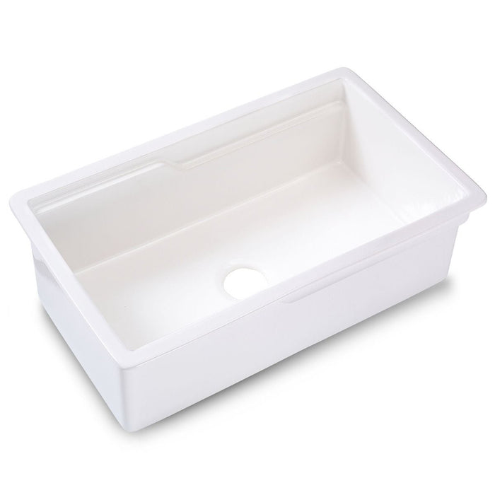 ALFI brand White 32" Workstation Step Rim Single Bowl Fireclay Undermount / Drop In Kitchen Sink ABFS3219SUD-W