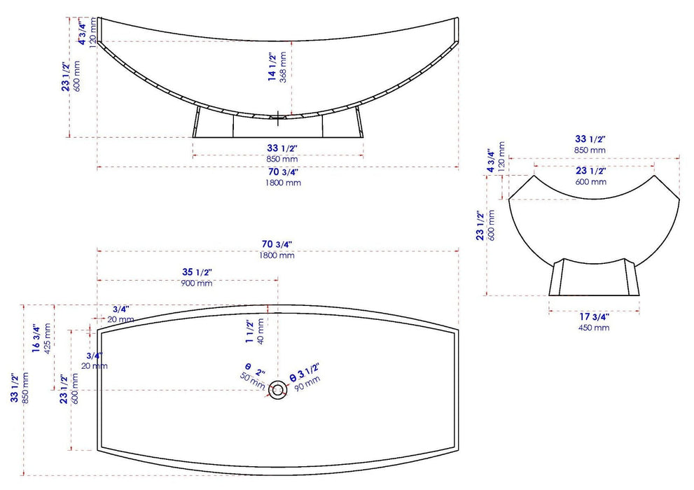 ALFI brand White Matte 71" Solid Surface Resin Free Standing Hammock Style Bathtub AB9992