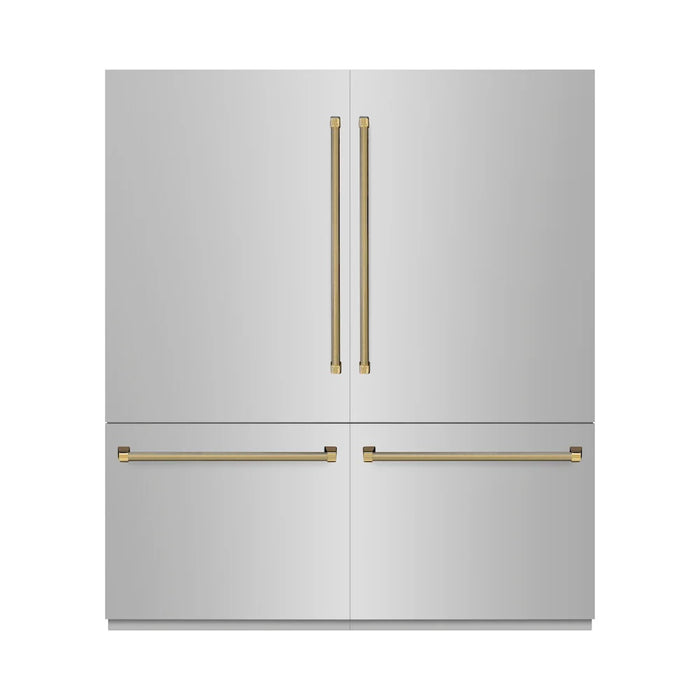 ZLINE Autograph Edition 72" French Door Built-In Bottom Freezer Refrigerator, Water Dispensers, Ice Makers, Stainless Steel, Graphite Gray Interior, Helix Handles GRBITZ-30472KCB