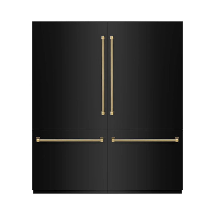 ZLINE Autograph Edition 72" French Door Built-In Bottom Freezer Refrigerator, Water Dispensers, Ice Makers, Black Stainless Steel, Graphite Gray Interior, Helix Handles GRBITZ-BS72-KCB