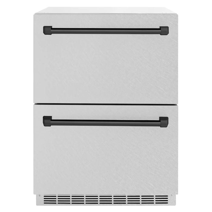 ZLINE Autograph Edition 24" Touchstone 168 Can Outdoor-Rated Dual Refrigerator Drawer, Satin Stainless Steel Door, Accents  RDSOZ-SN-24-CB