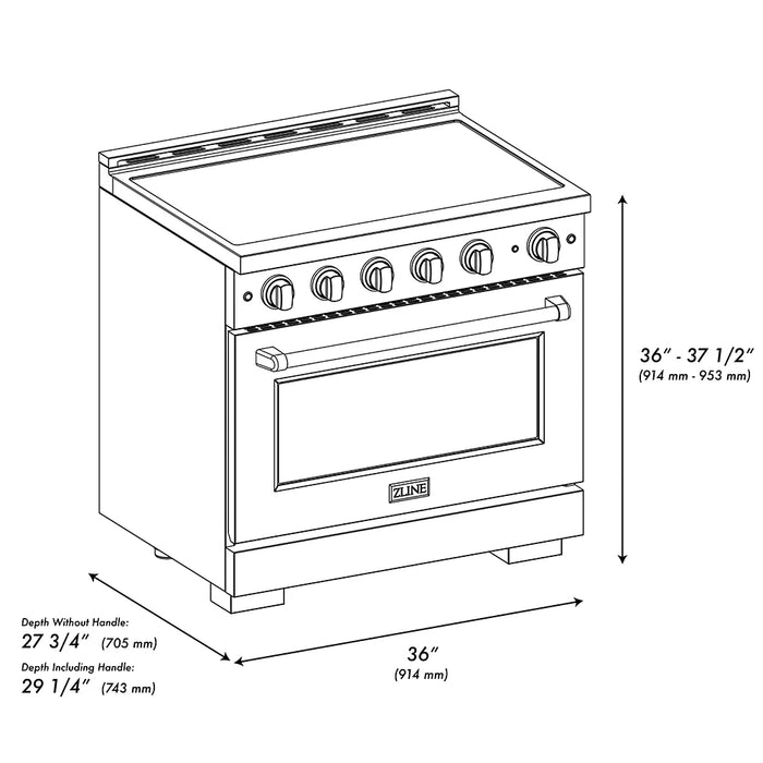 ZLINE 36" Paramount Induction Range, Cooktop, Electric Convection Oven, Accents, Helix Handle and knobs SINRBZ-36 (Copy)