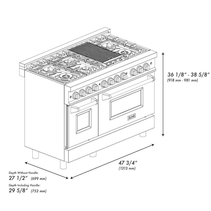 ZLINE 48" Autograph Dual Fuel Range, Black, Gold, RAZ-BLM-48-G