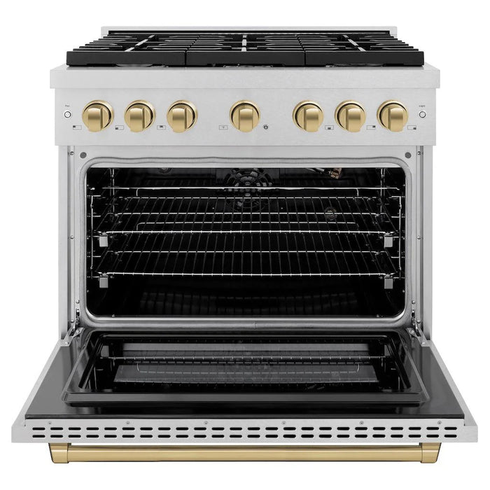 ZLINE 36 " Gas Range with Convection Oven Stainless Steel, Champagne Bronze , SGRSZ-36-CB