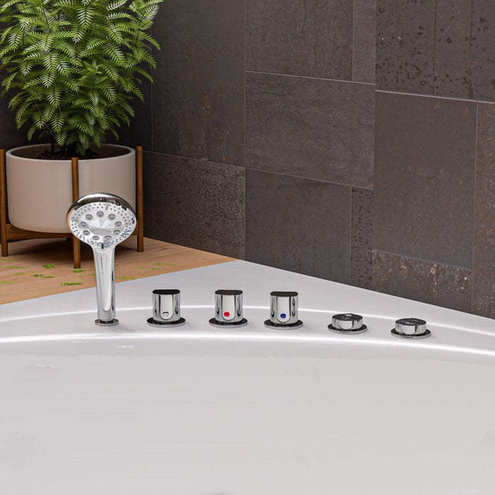 EAGO 5' Rounded Modern Double Seat Corner Whirlpool Bath Tub, Fixtures AM200