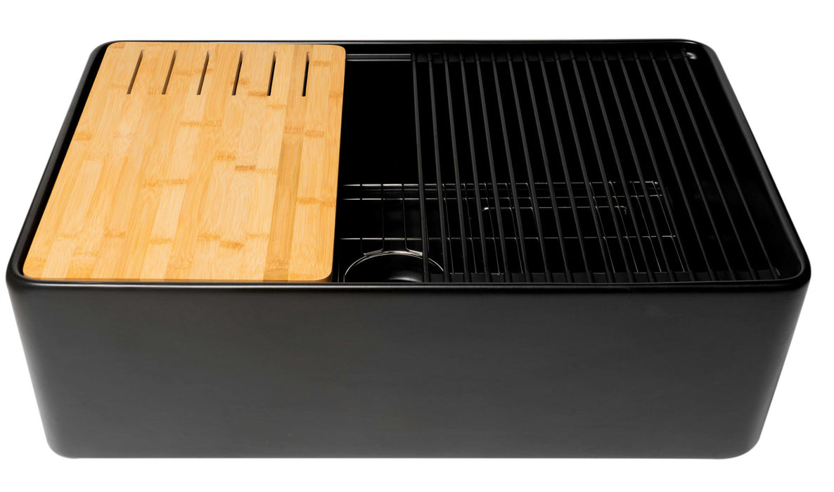 ALFI Brand 33" Smooth Apron Workstation Step Rim Fireclay Farm Sink  ABFS3320S
