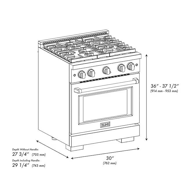 ZLINE 30" Convection Oven Freestanding Dual Fuel Range PSDRBL-30-KST
