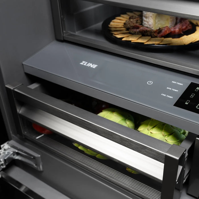 ZLINE Autograph Edition 36" French Door Built-In Bottom Freezer Refrigerator, Water Dispenser, Ice Maker, Stainless Steel, Graphite Gray Interior, Helix Handles GRBIVZ-30436KCB