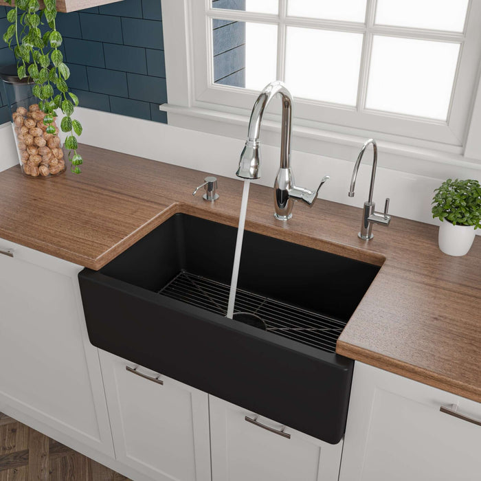 ALFI brand 30" Reversible Smooth/Fluted Single Fireclay Farm Sink AB3018HS
