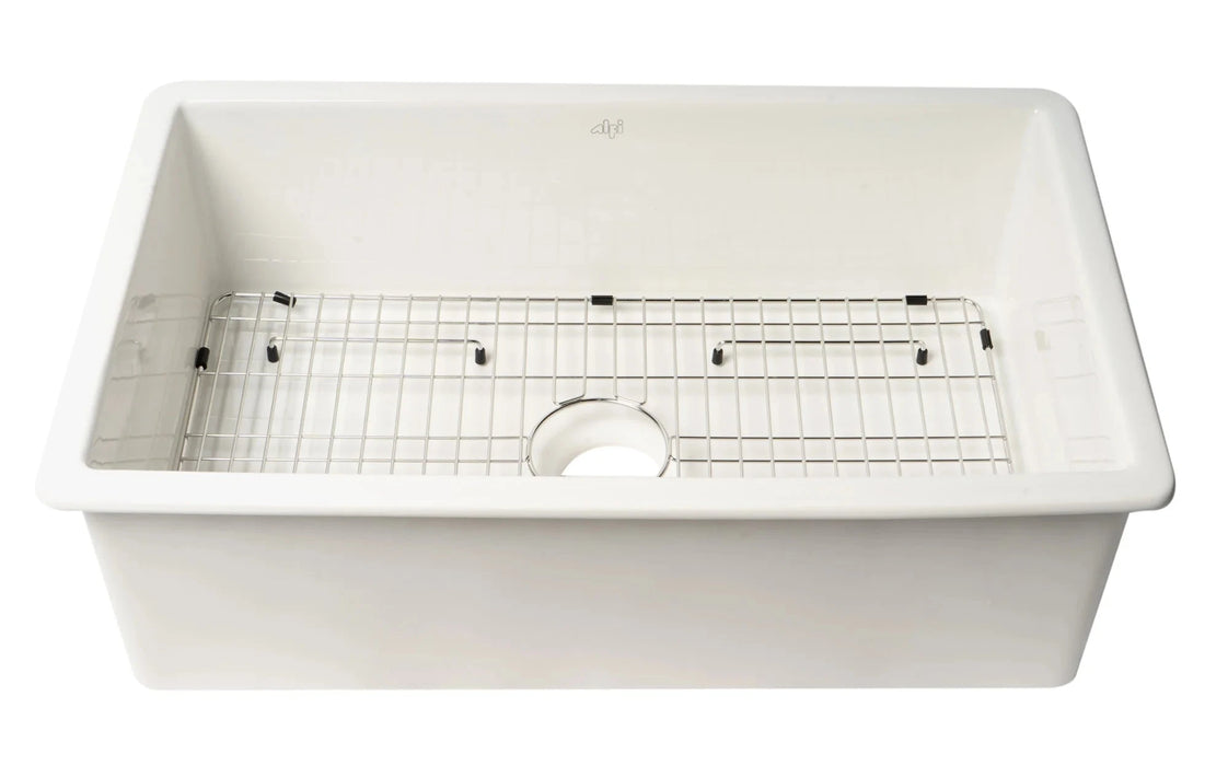 ALFI brand 32" Single Bowl Fireclay Undermount Kitchen Sink /w Grid ABF3219SUD