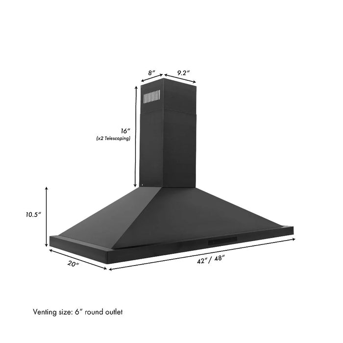 ZLINE Wall Range Hood, Black Stainless Steel, Charcoal Filters BSKBN-CF