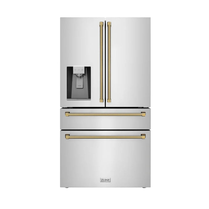 ZLINE Autograph Edition 36" Counter-Depth French Door Refrigerator, Water, Ice Maker, Fingerprint-Resistant Stainless Steel, Helix Handles RFMZ-W-36-KCB