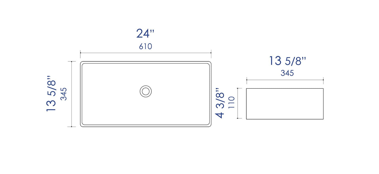 ALFI brand 24" Modern Rectangular Above Mount Ceramic Sink ABC902