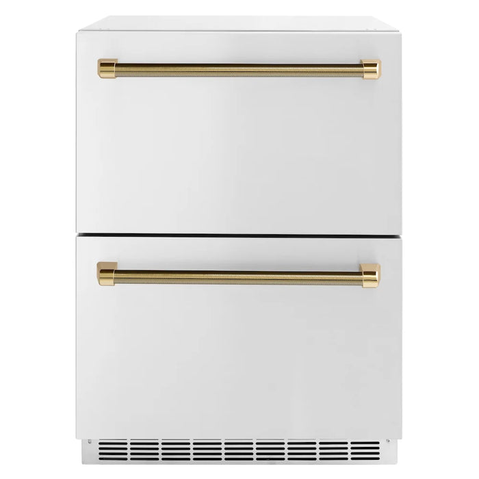 ZLINE Autograph Edition 24" Touchstone 168 Can Outdoor-Rated Dual Refrigerator Drawer, Stainless Steel Doors, Helix Handle RDSOZ-ST-24-KCB