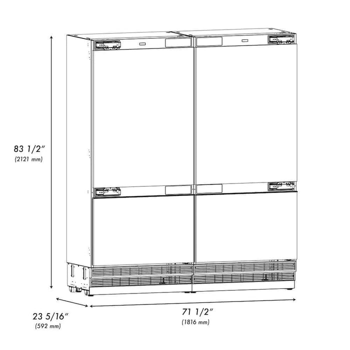 ZLINE 72" Panel Ready Built-In Bottom Freezer Refrigerator,Water Dispenser, Ice Maker, Champagne Bronze RBITZ-72-CB