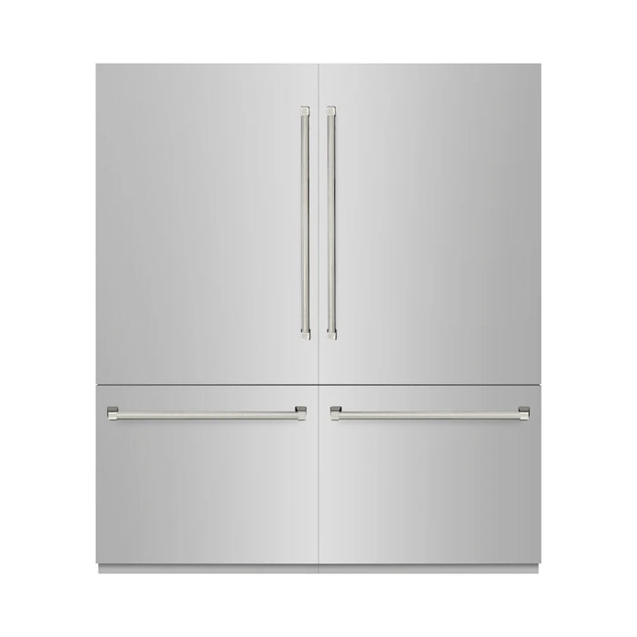 ZLINE Autograph Edition 72" French Door Built-In Bottom Freezer Refrigerator, Water Dispensers, Ice Makers, Stainless Steel, Graphite Gray Interior, Helix Handles GRBITZ-30472KCB