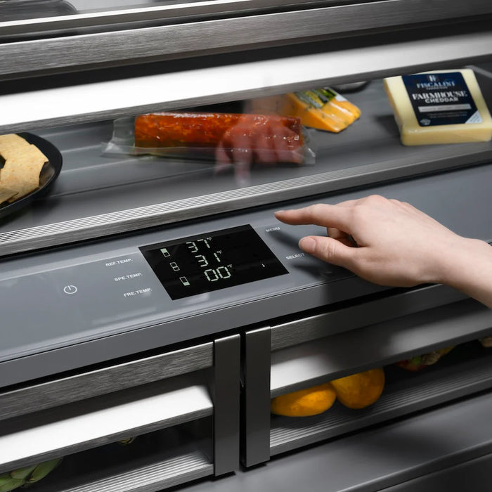 ZLINE Autograph Edition 36" French Door Built-In Bottom Freezer Refrigerator, Water Dispenser, Ice Maker, Stainless Steel, Graphite Gray Interior, Helix Handles GRBIVZ-30436KCB