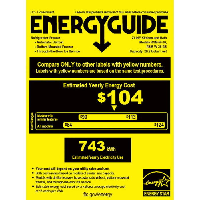 ZLINE Autograph Edition 36" Standard-Depth French Door External Water Dispenser Refrigerator, Dual Ice Maker, Fingerprint-Resistant Stainless Steel RSMZ-W-36-FMB