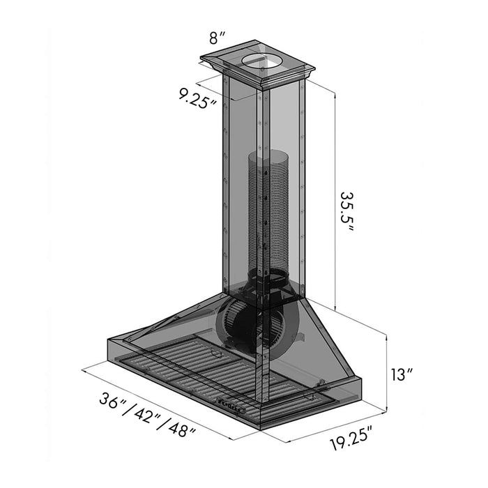 ZLINE 36" Designer Series Stainless Island Range Hood, KB2i-4SSXS-36