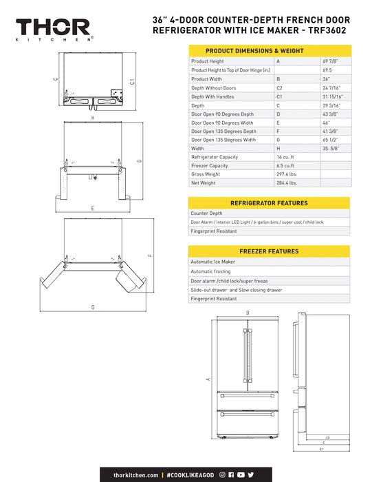 THOR Kitchen Professional 36" Counter Depth Refrigerator - View 16