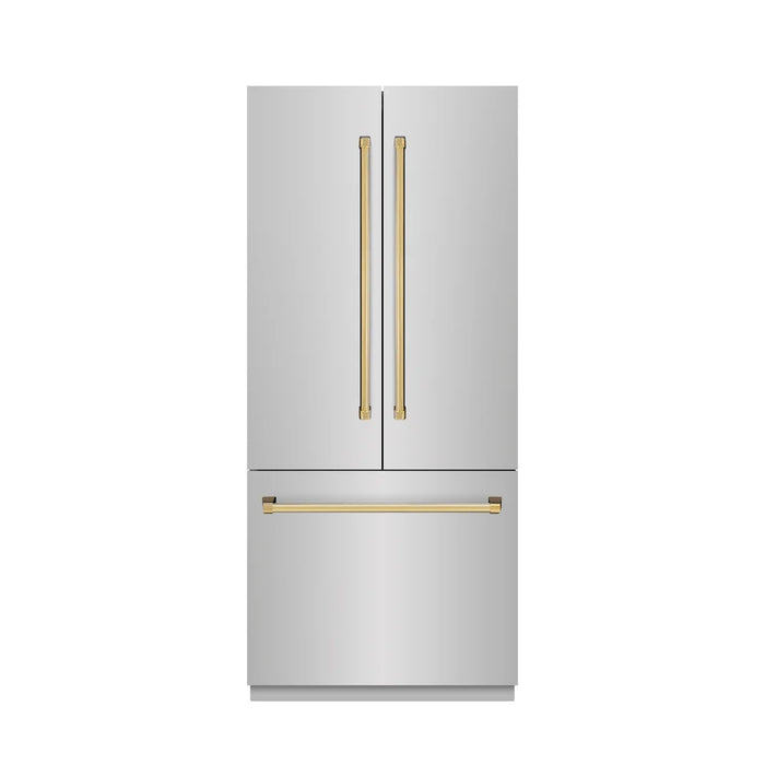 ZLINE 36" French Door Built-In Bottom Freezer Refrigerator, Water Dispenser, Ice Maker, Stainless Steel, Accents SRBIVZ-304-36CB
