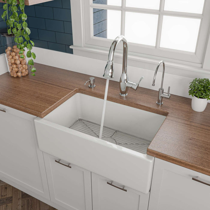 ALFI brand 30" Reversible Smooth/Fluted Single Fireclay Farm Sink AB3018HS