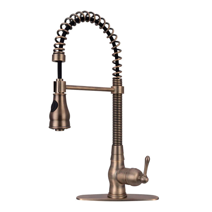 Copper Pre-Rinse Spring Kitchen Faucet, Single Level Solid Brass Kitchen Sink Faucets with Pull Down Sprayer — AK96518A-C-48