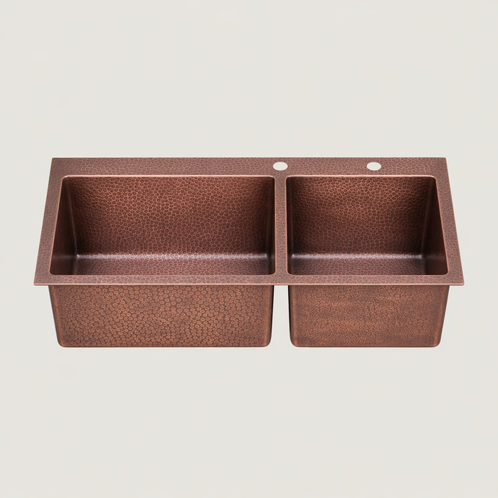 Nauxus Custom Handmade Double Bowl Drop-In Copper Sink DPIK02-NX