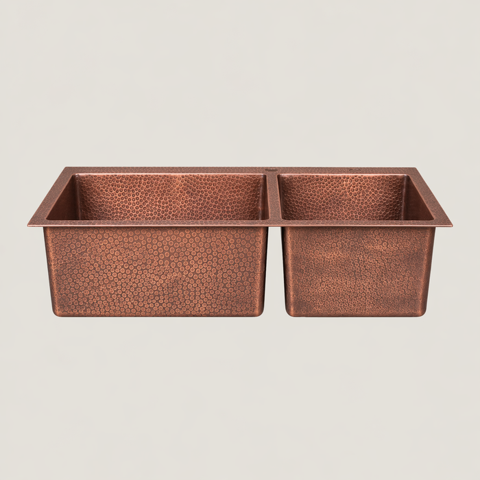 Nauxus Custom Handmade Double Bowl Drop-In Copper Sink DPIK02-NX