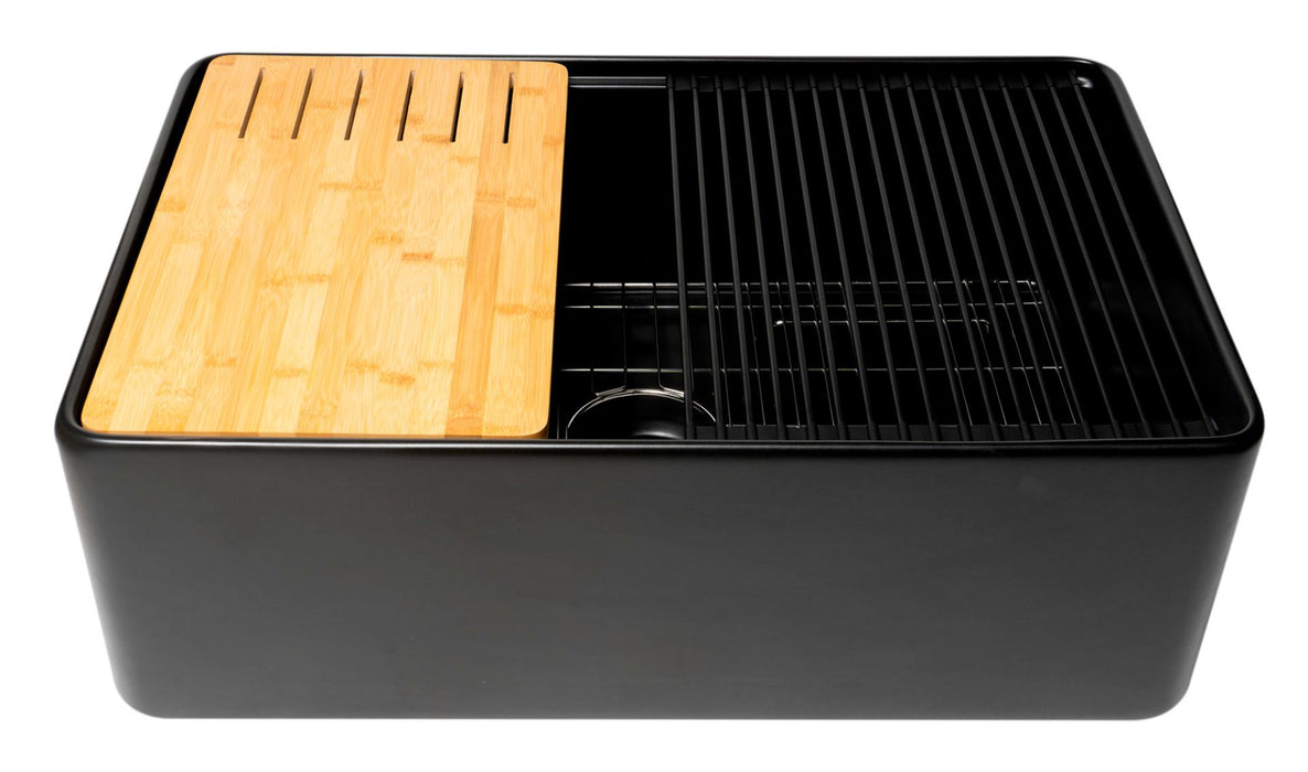 ALFI Brand 30" Smooth Apron Workstation Step Rim Fireclay Farm Sink ABFS3020