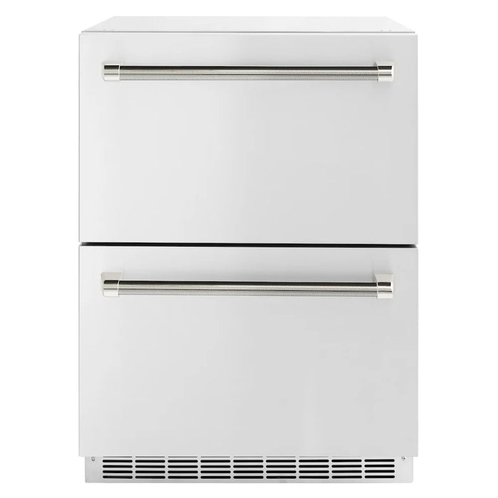 ZLINE Autograph Edition 24" Touchstone 168 Can Outdoor-Rated Dual Refrigerator Drawer, Stainless Steel Doors, Helix Handle RDSOZ-ST-24-KCB