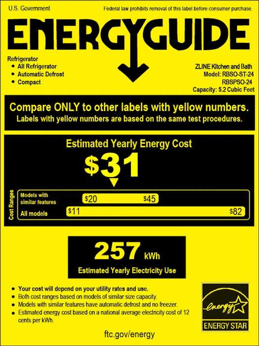 ZLINE Autograph Edition 24" Touchstone 151 Can Beverage Fridge, Solid Stainless Steel Door, Helix Handle RBSOZ-ST-24-KCB