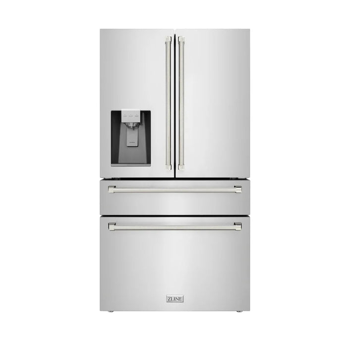 ZLINE Autograph Edition 36" Counter-Depth French Door Refrigerator, Water, Ice Maker, Fingerprint-Resistant Stainless Steel, Helix Handles RFMZ-W-36-KCB