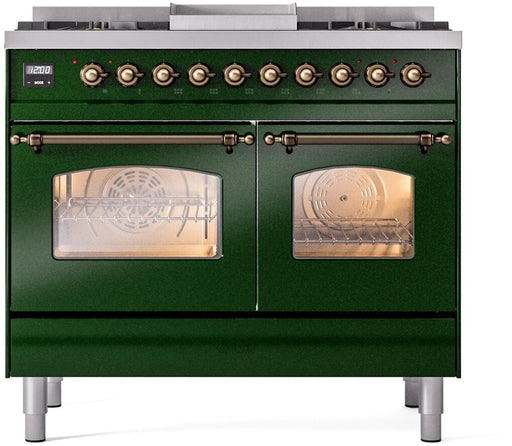 ILVE Nostalgie II 40" Dual Fuel Natural Gas Range, Emerald Green, Bronze Trim UPD40FNMPEGB ILVE