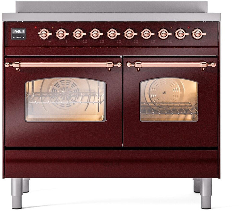 ILVE Nostalgie II 40" Electric Range, Burgundy, Copper Trim UPDI406NMPBUP ILVE