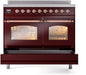 ILVE Nostalgie II 40" Electric Range, Burgundy, Copper Trim UPDI406NMPBUP ILVE