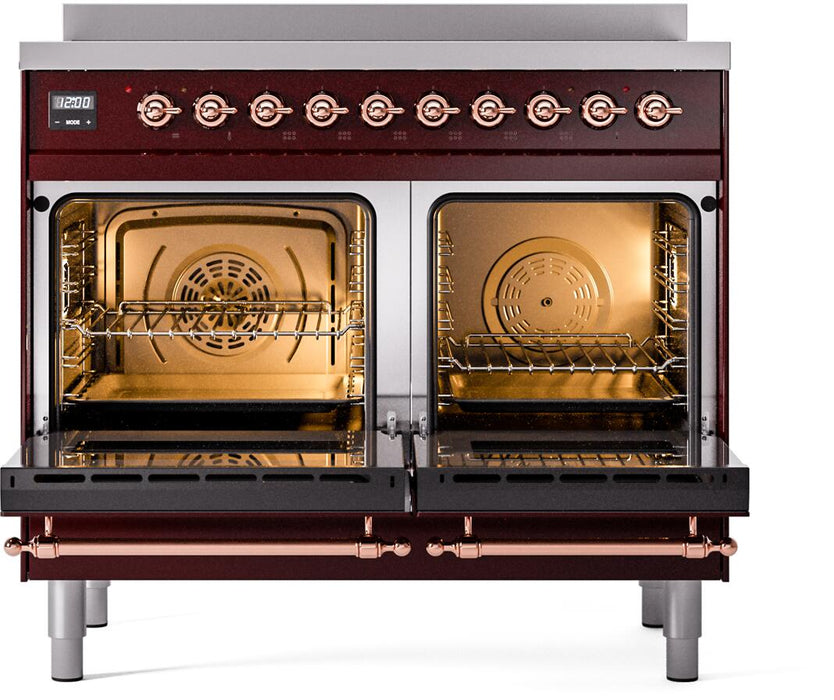 ILVE Nostalgie II 40" Electric Range, Burgundy, Copper Trim UPDI406NMPBUP ILVE