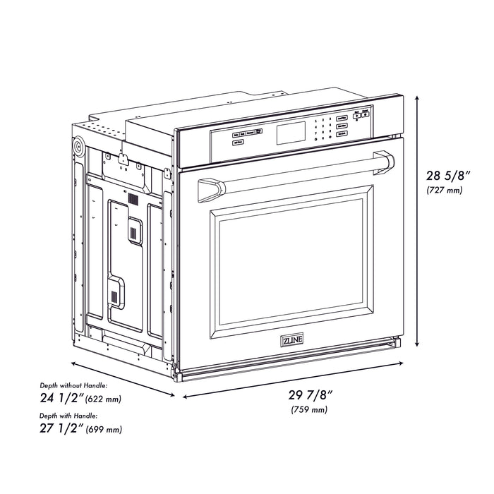 ZLINE 30 "Professional True Convection Single Wall Oven, Air Fry, Self Clean, Stainless Steel WAS-30