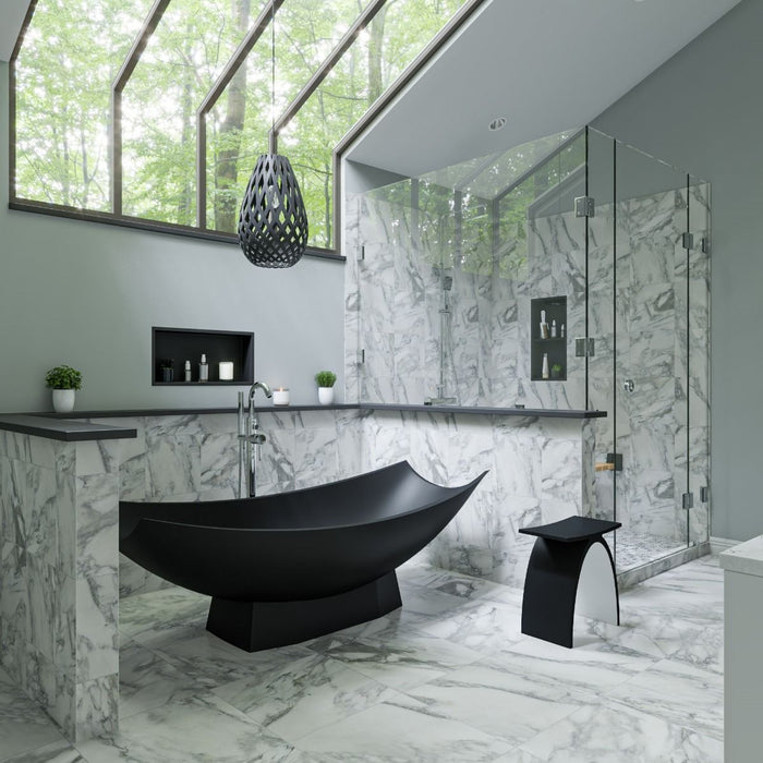 ALFI brand White Matte 71" Solid Surface Resin Free Standing Hammock Style Bathtub AB9992