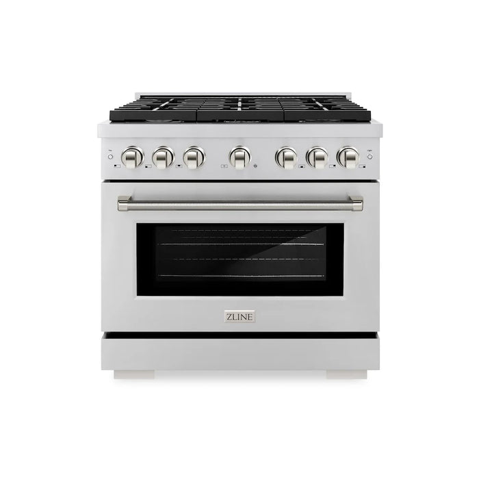 ZLINE Autograph Edition 36" Paramount Dual Fuel Range, 6 Burner Gas Cooktop, Electric Convection Oven, Stainless Steel, Helix Handle and Knob SDRZ-36-KCB