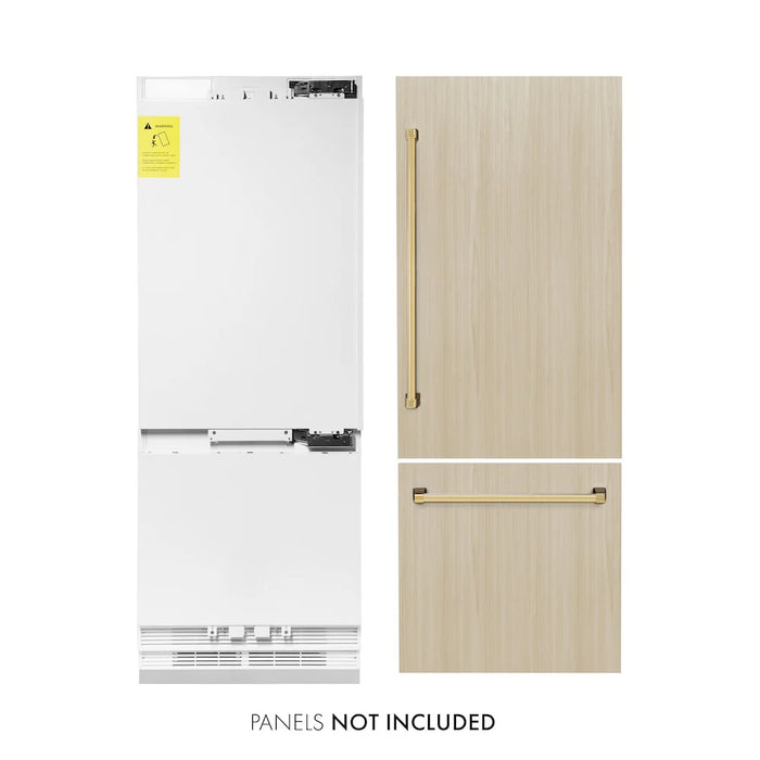 ZLINE Autograph Edition 30" Panel Ready Built-In Bottom Freezer Refrigerator, Water Dispenser, Ice Maker, Accents RBIVZ-30-CB